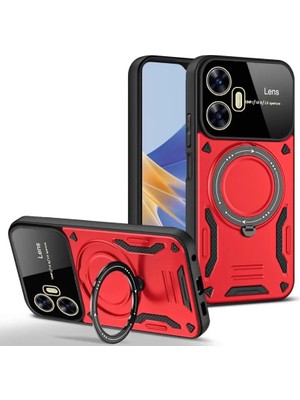 Newface Realme C55 Kılıf Joy Lens Standlı Kapak - Kırmızı