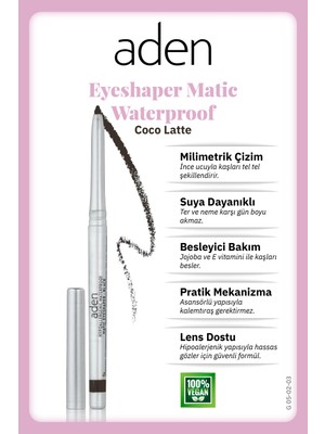 Aden Waterproof Matic Eyeshaper - Asansörlü Göz Kalemi 03 Coco Latte(Sütlü Kahve)