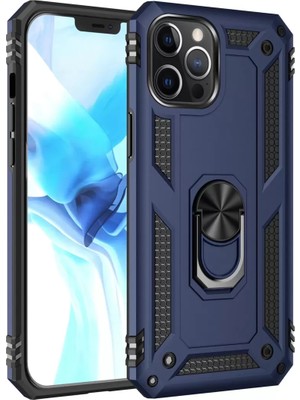 Newface Apple iPhone 12 Pro Max Kılıf Sofya Yüzüklü Silikon Kapak - Lacivert
