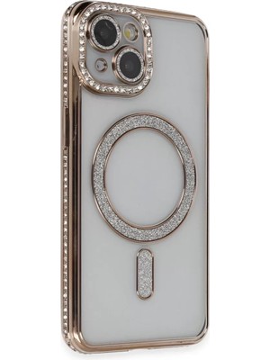 Newface Apple iPhone 13 Kılıf Joke Simli Magneticsafe Kılıf - Gold
