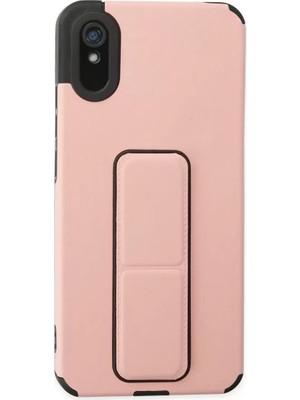 Newface Xiaomi Redmi 9A Kılıf Mega Standlı Silikon - Pudra