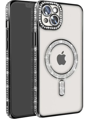Newface Apple iPhone 14 Kılıf Joke Simli Magneticsafe Kılıf - Siyah