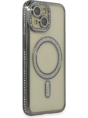 Newface Apple iPhone 14 Kılıf Joke Simli Magneticsafe Kılıf - Gri