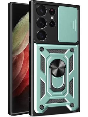 Newface Samsung Galaxy S23 Ultra Kılıf Pars Lens Yüzüklü Silikon - Yeşil