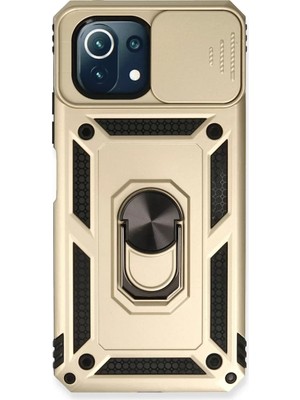 Newface Xiaomi Mi 11 Lite Kılıf Pars Lens Yüzüklü Silikon - Gold
