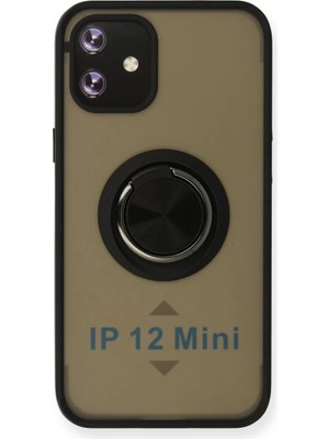 Newface Apple iPhone 12 Kılıf Montreal Yüzüklü Silikon Kapak - Siyah