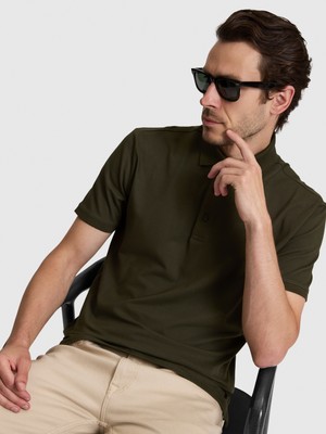 Cacharel Erkek Haki Slim Fit Pamuk Karışımlı Düğmeli Polo Yaka Basic T-Shirt 50328375-VR027