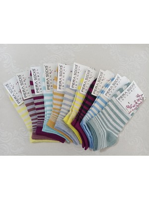 Pera Socks Topuk Burun Takviyeli 10'lu Çizgili Kadın Patik Çorap Cm6