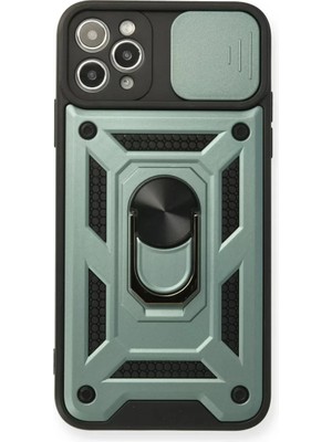 Newface Apple iPhone 11 Pro Kılıf Pars Lens Yüzüklü Silikon - Yeşil