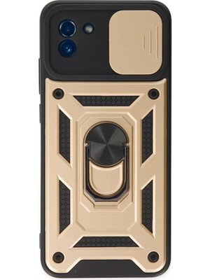 Newface Samsung Galaxy A03 Kılıf Pars Lens Yüzüklü Silikon - Gold