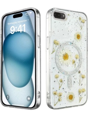 Newface Apple iPhone 7 Kılıf Daisy Simli Magsafe Kapak - Gümüş
