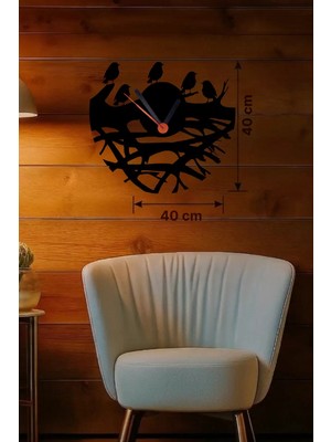 Hobibahçem Dallarda Kuşlar Tasarım Ahşap Duvar Saati - 40X40 cm Dekoratif Saat