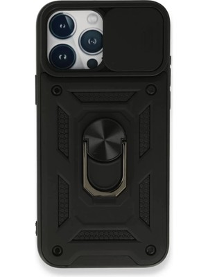 Newface Apple iPhone 15 Pro Max Kılıf Pars Lens Yüzüklü Silikon - Siyah