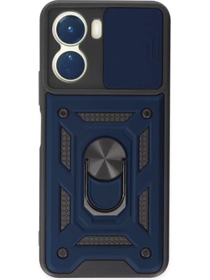 Newface Vivo Y16 Kılıf Pars Lens Yüzüklü Silikon - Lacivert
