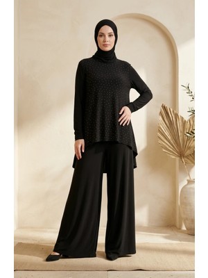 Sefa Merve Sandy Kumaş Bluz Pantolon Tesettür Ikili Takım 5632-04 Siyah