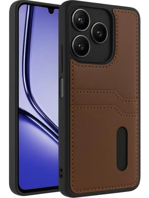 Newface Realme Note 50 4g Kılıf Sara Kartvizitli Deri Kılıf - Taba