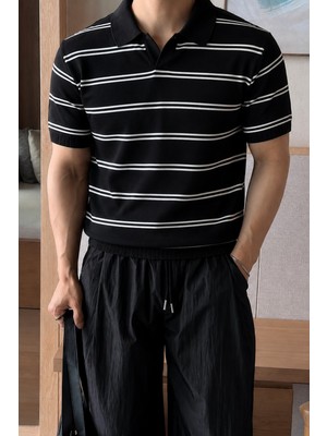 Tarz Cool Erkek Çizgili Polo Yaka Viskon Triko Tişört – Slim Fit Yazlık Şık Triko Polo