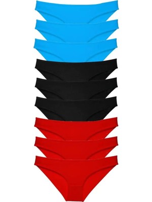 MiraLive 9 Adet Süper Eko Set Likralı Kadın Slip Külot Siyah Kırmızı Mavi