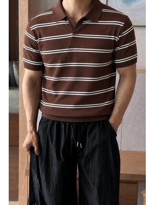 Tarz Cool Erkek Çizgili Polo Yaka Viskon Triko Tişört – Slim Fit Yazlık Şık Triko Polo