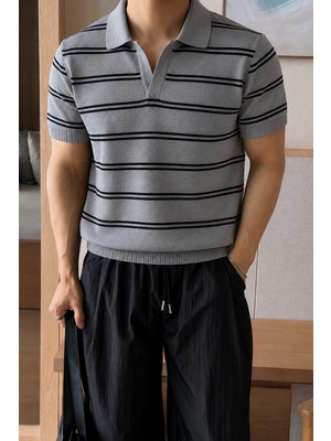 Tarz Cool Erkek Çizgili Polo Yaka Viskon Triko Tişört – Slim Fit Yazlık Şık Triko Polo
