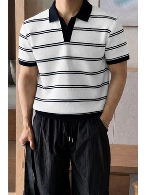 Tarz Cool Erkek Çizgili Polo Yaka Viskon Triko Tişört – Slim Fit Yazlık Şık Triko Polo