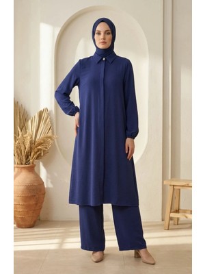 Sefa Merve Aerobin Kumaş Tunik Pantolon Ikili Takım 4142-15 Lacivert