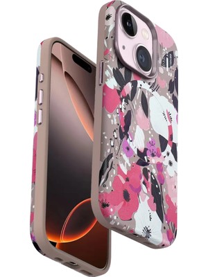 Onegif Apple iPhone 15 Flower Series Magsafe Kapak - Pembe