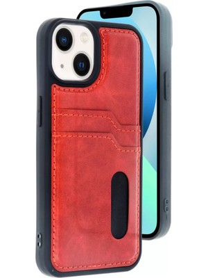 Newface Apple iPhone 15 Sara Kartvizitli Deri Kılıf - Kırmızı