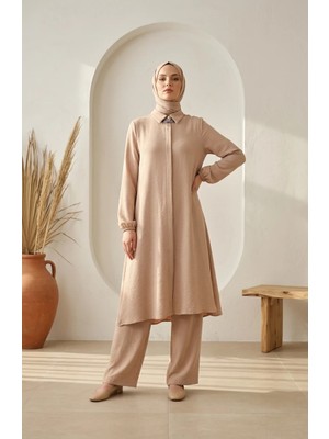 Sefa Merve Aerobin Kumaş Tunik Pantolon Ikili Takım 4142-12 Vizon