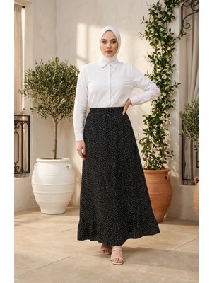Sefa Merve Beli Lastikli Puantiye Desenli Etek 0309-08 Siyah