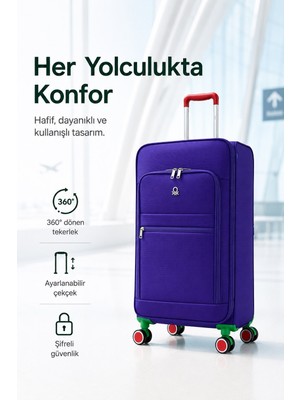 United Colors Of Benetton Trolley Kabin Boy Valiz Çekçekli Tekerlekli 50CM