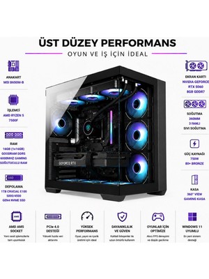 Apphirex Prestige X50 Ryzen 5 7500F / Msı B650M-B / RTX5060 8gb / 16GB Ddr5 6000MHZ / 1tb M.2 SSD / 360MM Sıvı Soğutma Masaüstü Oyuncu Bilgisayarı