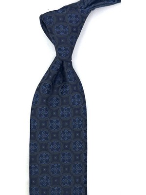 Kravatkolik Füme Mavi Motif Desen Mendilli Klasik Kravat KK13760