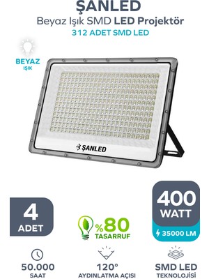 ŞANLED 400W 35.000 Lümen 6500K Beyaz Işık Smd LED Projektör 4 Adet