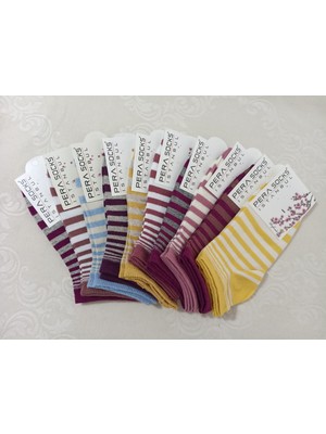 Pera Socks Sıkmayan Lastikli 10'lu Çizgi Desenli Kadın Patik Çorap Cm8