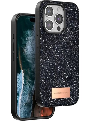Onegif Apple iPhone 15 Pro Bright Simli Kapak - Siyah