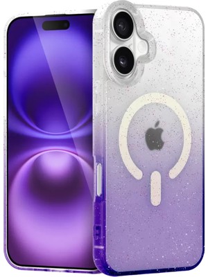 Newface Apple iPhone 16 Pummel Shiny Magsafe Kapak - Mor