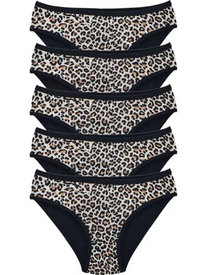 MiraLive 5 Adet Leopar Desenli Likralı Yumuşak Dokulu Kadın Slip Külot