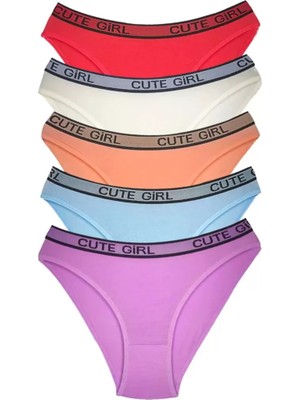 MiraLive 5 Adet Beli Yazılı Pamuklu Kalın Lastik Kadın Slip Külot