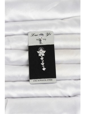 Hace Bazaar  316L Cerrahi Çelik Sallantılı Çiçek Model Göbek Piercing TG27PR1381 -Hcb
