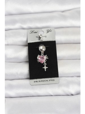 Hace Bazaar  316L Cerrahi Çelik Pembe Zirkon Taşlı Model Göbek Piercing TG27PR1408 -Hcb