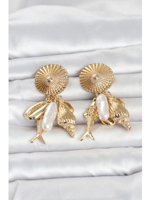 Hace Bazaar  Gold Renk Deniz Temalı Vintage Kadın Küpe TG27BKP11799 -Hcb
