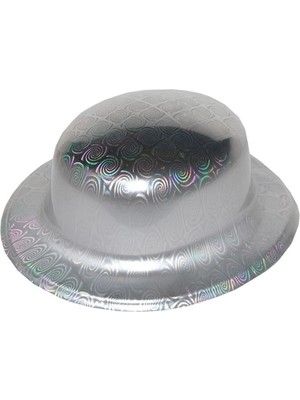 MiraLive Gümüş Renk Hologramlı Plastik Yuvarlak Melon 27X24 cm