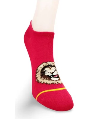 MiraLive Sarı Kırmızı Aslan Desenli Sportif Unisex  Kısa Bilek Çorap Yazlık 1 Çift
