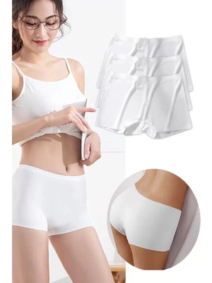 MiraLive 3 Adet Kadın Dikişsiz Görünmez Iz Yapmaz Mini Şort Boxer Beyaz
