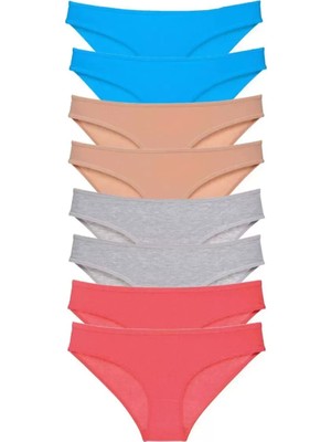 MiraLive 8 Adet Süper Eko Set Likralı Kadın Slip Külot Ten Gri Fuşya Mavi