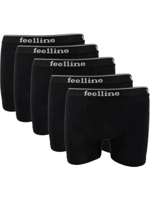 MiraLive 5 Adet Feelline Siyah Pamuklu Doğal Likralı Erkek Boxer