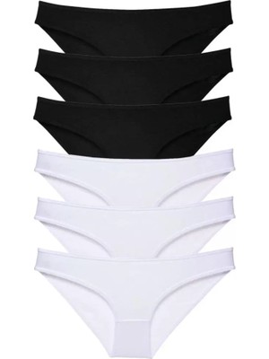 MiraLive 6 Adet Eko Set Likralı Kadın Slip Külot Siyah Beyaz