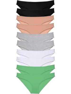 MiraLive 10 Adet Süper Eko Set Likralı Kadın Slip Külot Siyah Ten Gri Beyaz Yeşil