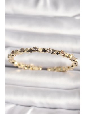 Hace Bazaar  Pirinç Gold Renk Zirkon Taşlı Küp Dorika Model Kadın Bileklik TG27BB6635 -Hcb